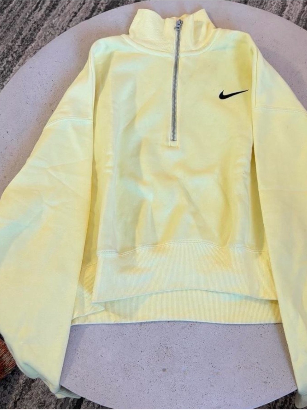 Nike Women’s Pale Yellow Half-Zip Sweatshirt with Swoosh, Cropped
